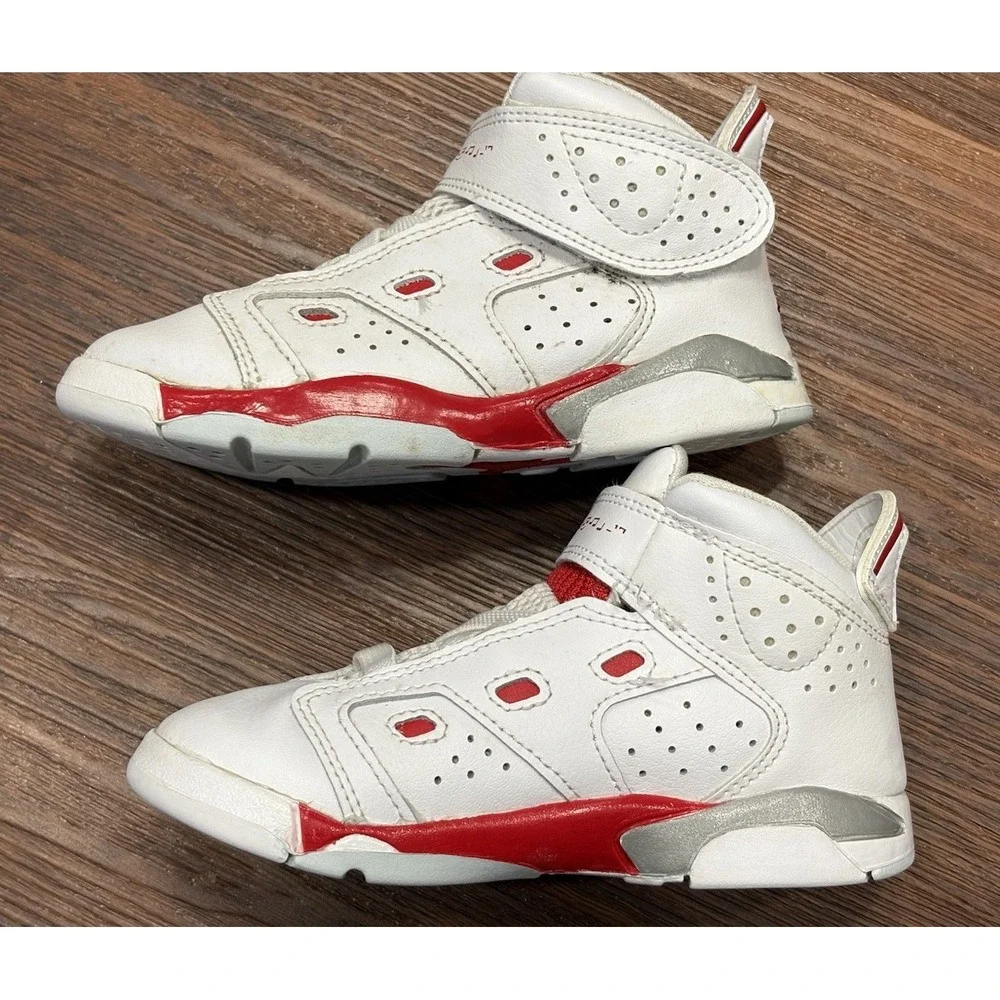 Nike Air Jordan 6 Retro Kids Boys Size 9C White Red Athletic Shoes Sneakers